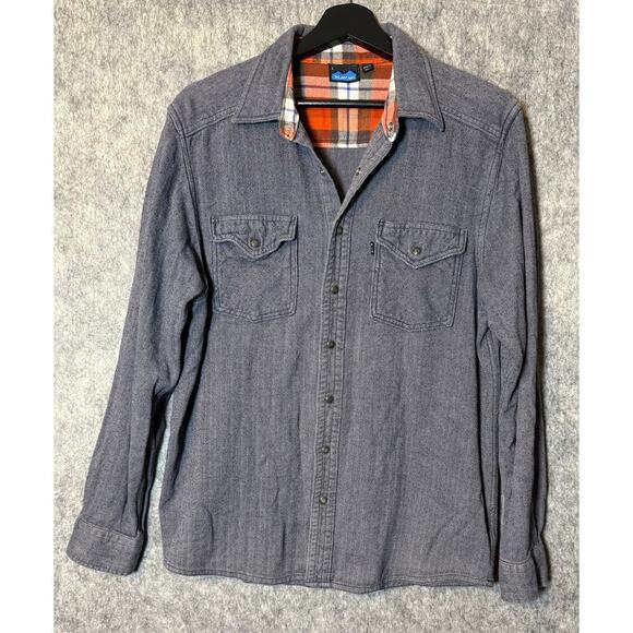 KAVU Mens Cotton Long Sleeve Button Down Blue Large - Picture 1 of 8